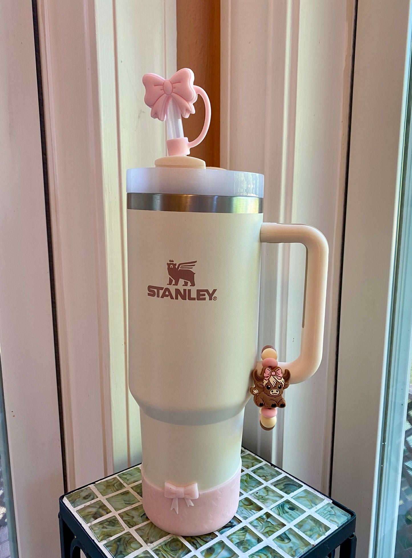 Light Pink Coquette Bow 3D Straw Topper