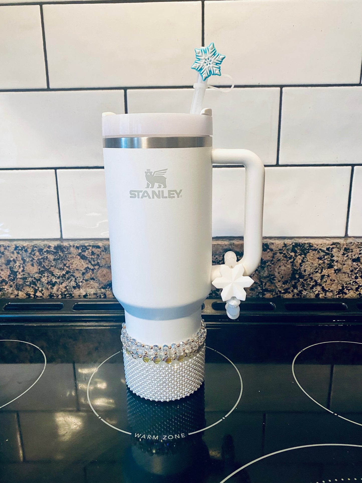 Blue & White Snowflake Winter Straw Topper