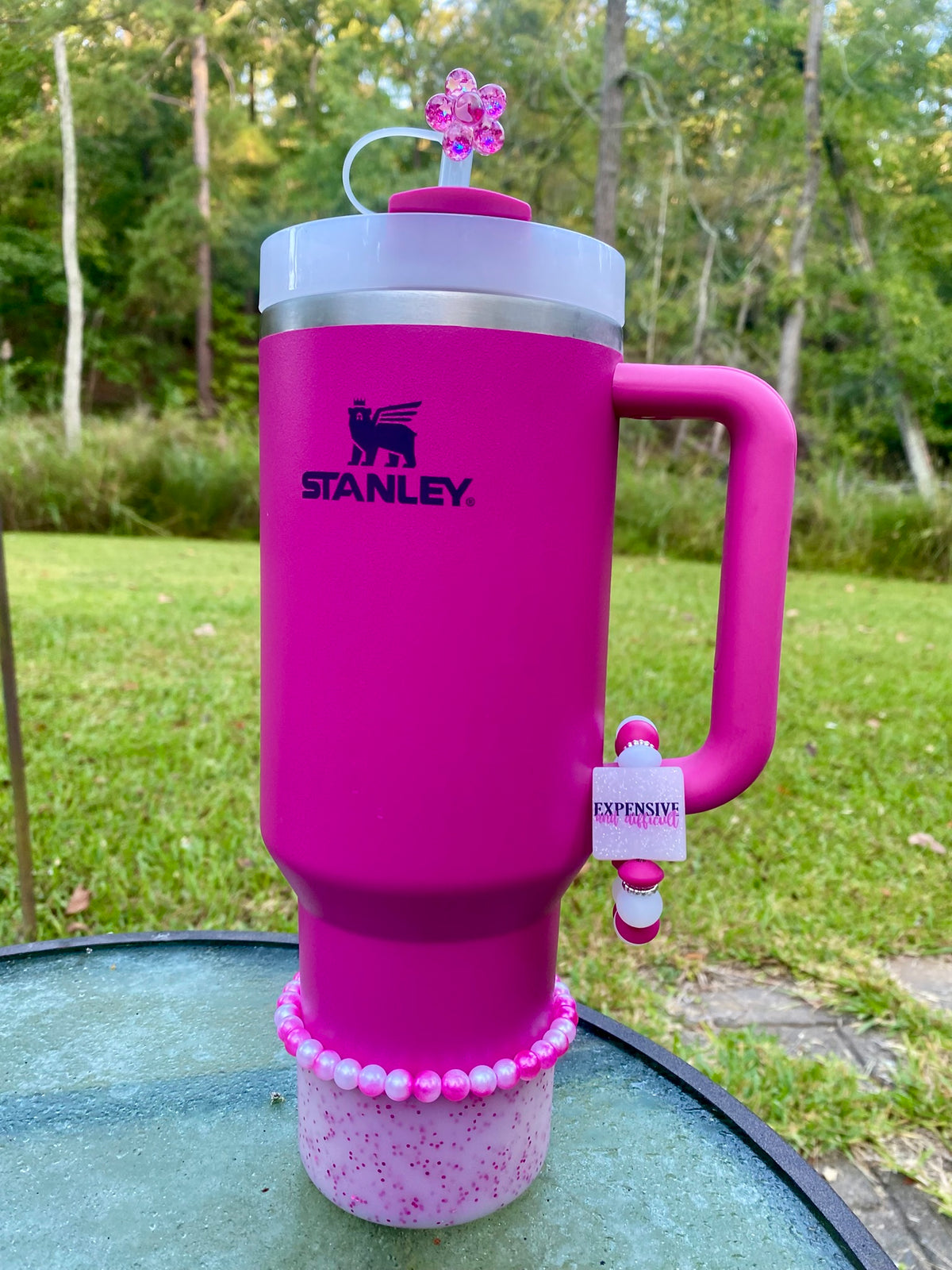 Purple Fuchsia Pink Glitter Clear Frosted Translucent Stanley Tumbler Boot Sleeve #155