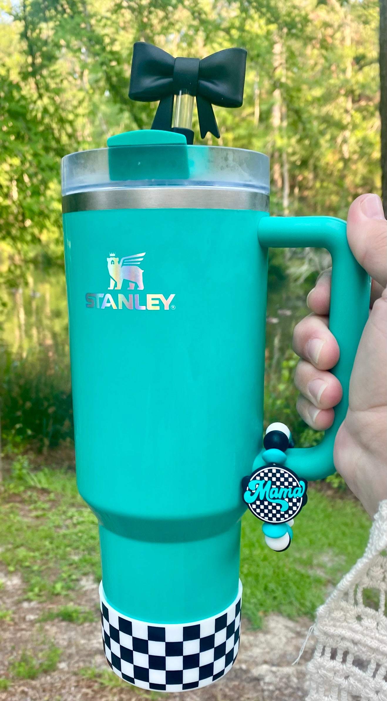 Turquoise Mama Black & White Checkered Stanley Tumbler Cup Handle Charm