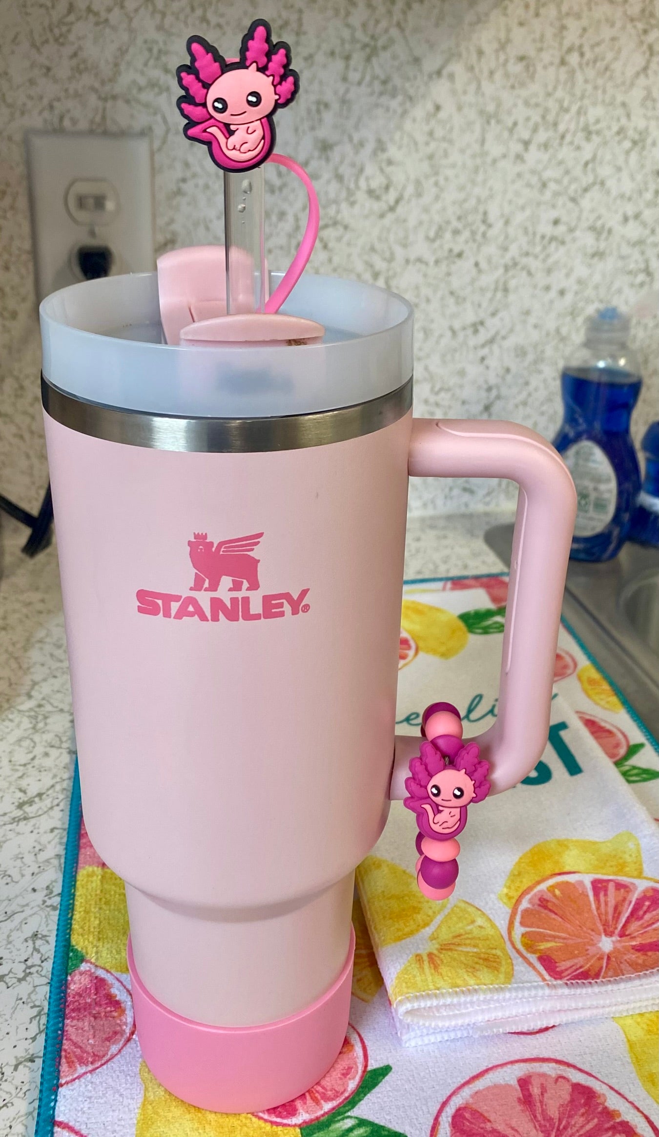 Pink Axolotl Stanley Tumbler Cup Handle Charm