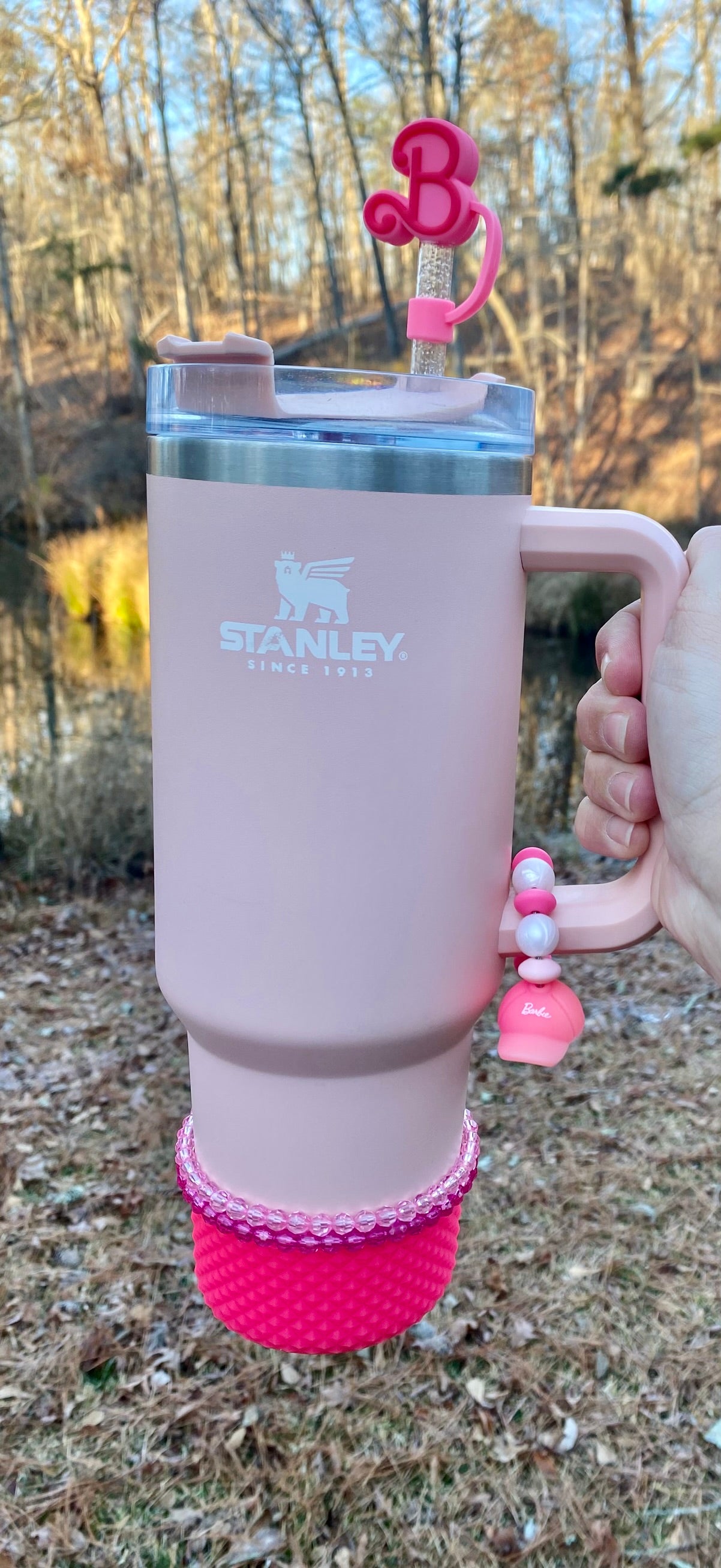 Pink Initial B 3D Malibu Girl Plastic Doll Stanley Tumbler Cup Straw Topper