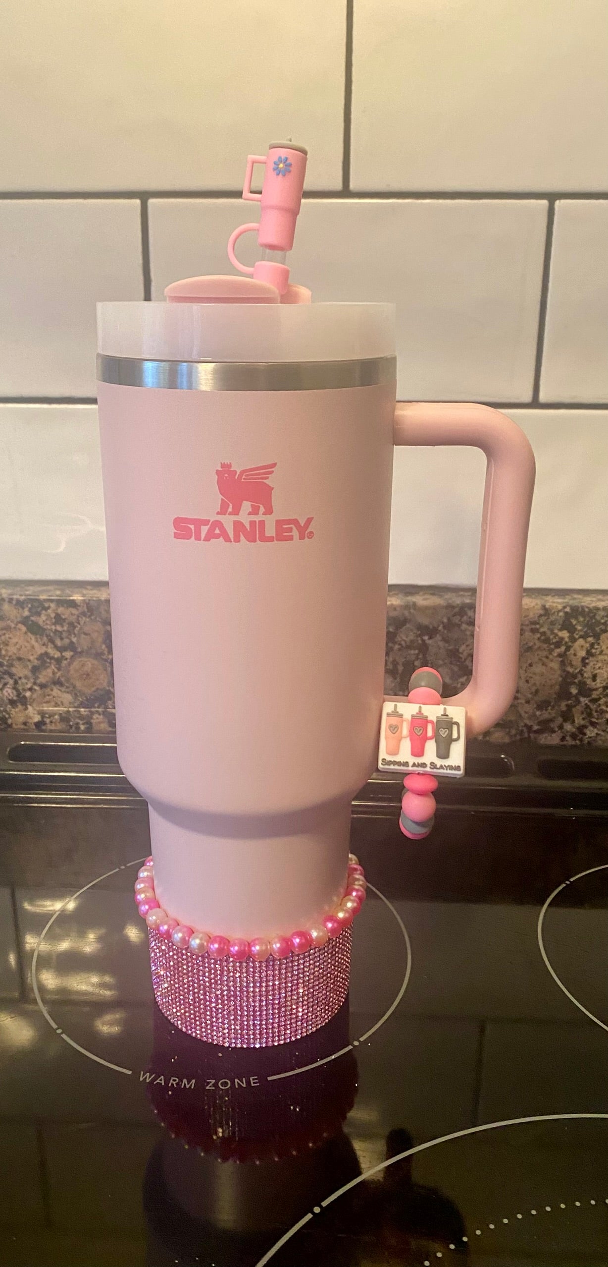 Tumbler 3D Pink w/Blue Flower Straw Topper