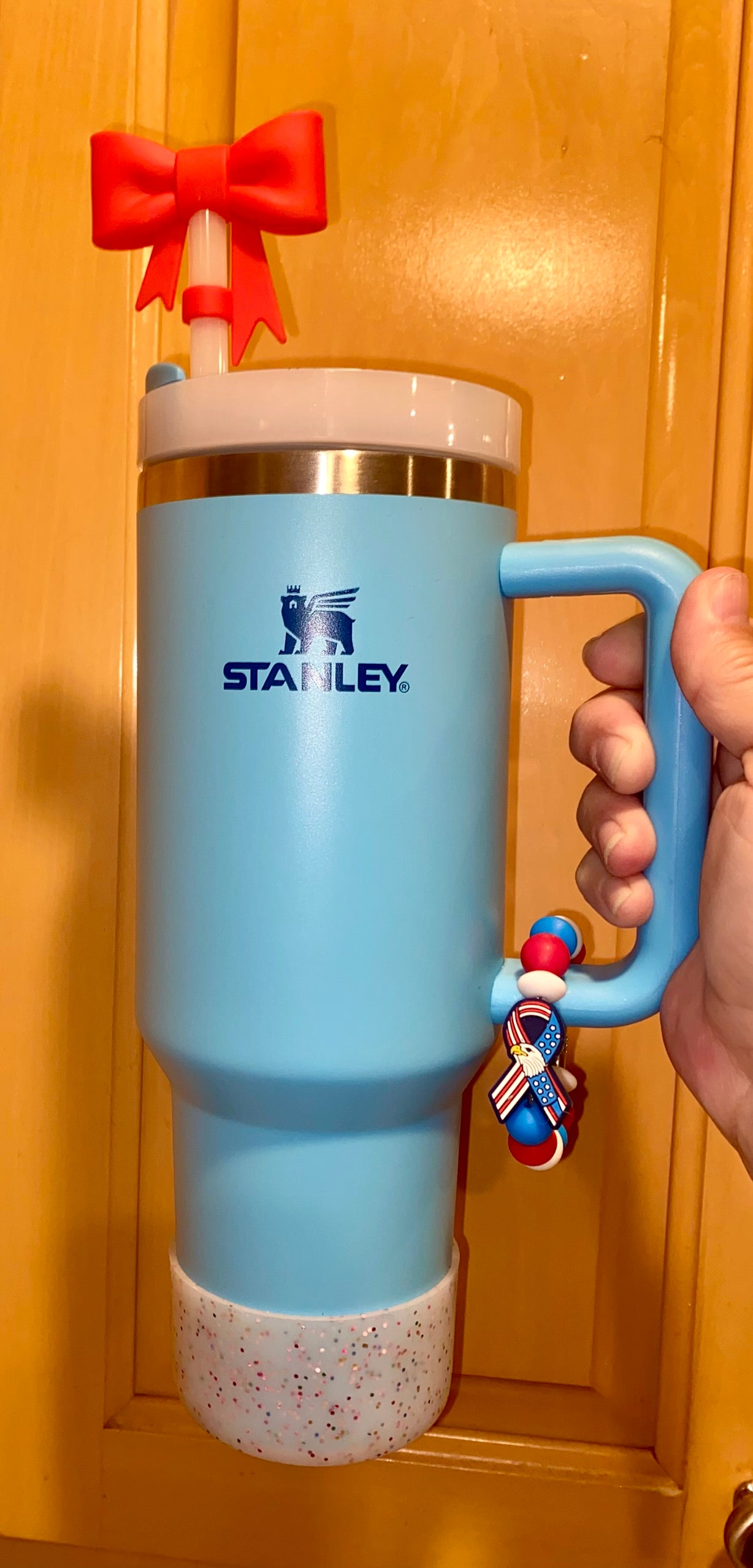 Patriotic Ribbon American Flag Bald Eagle Stanley Tumbler Cup Handle Charm