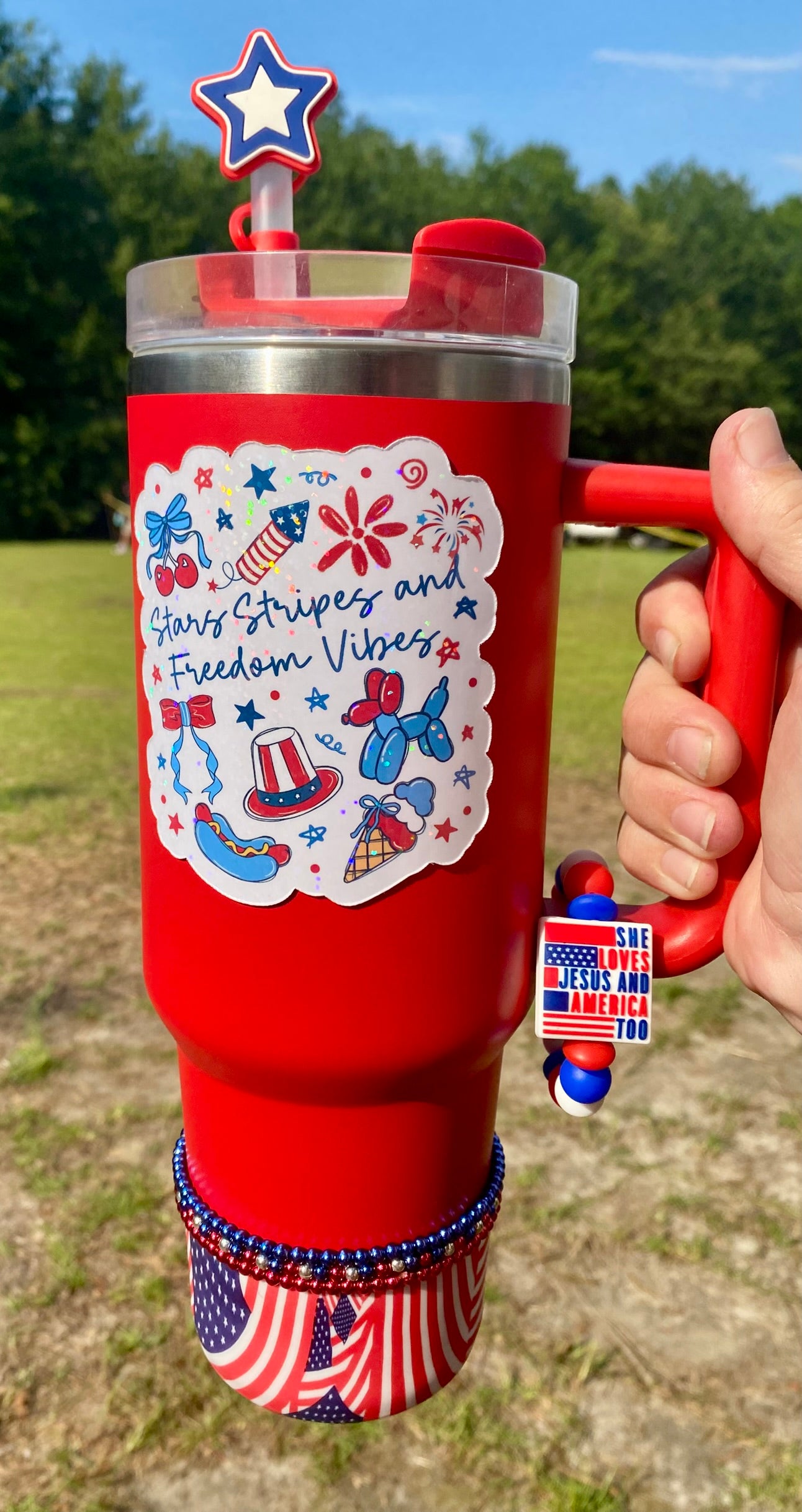Patriotic Star Blue, White & Red Straw Topper
