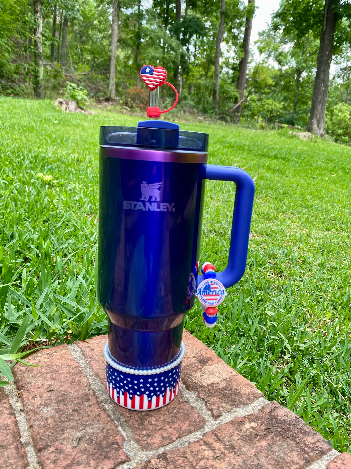 Patriotic Flag Heart Straw Topper