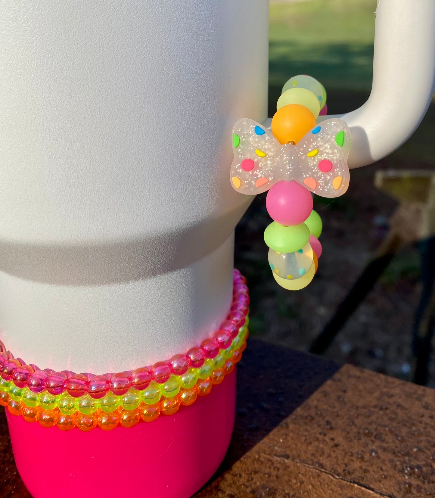 Neon Polka Dot Glitter Bow Stanley Tumbler Cup Handle Charm