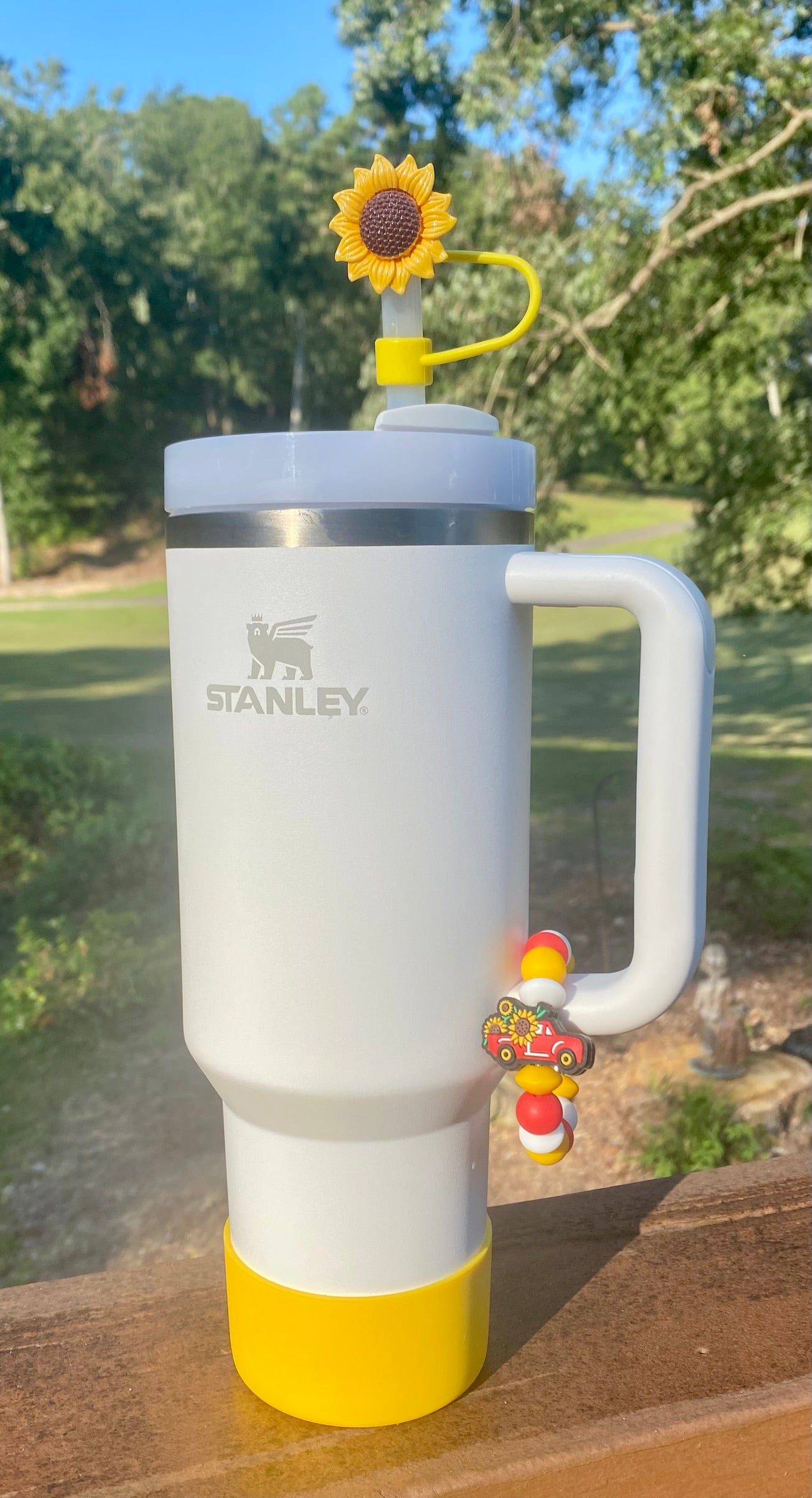 Red Farm Truck w/Sunflowers Stanley Tumbler Cup handle Charm
