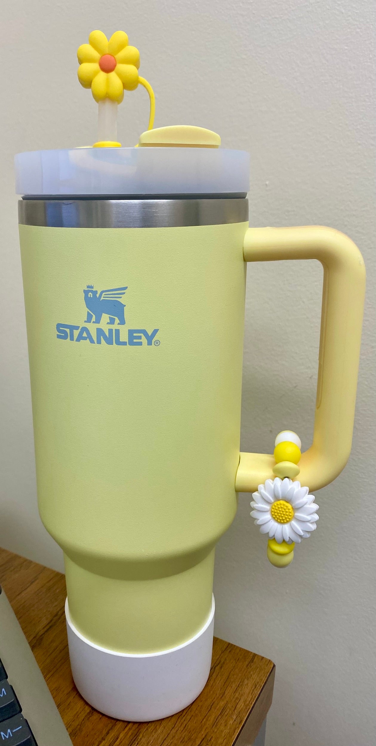 White Daisy Dahlia Flower w/Yellow Center Stanley Tumbler Cup Handle Charm