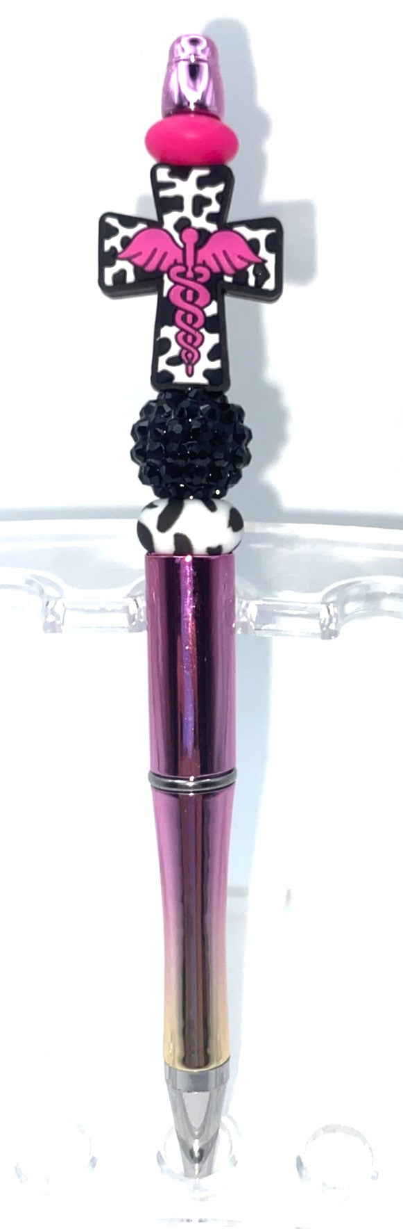 Caduceus Cross Cow Print Medical Beaded Pen