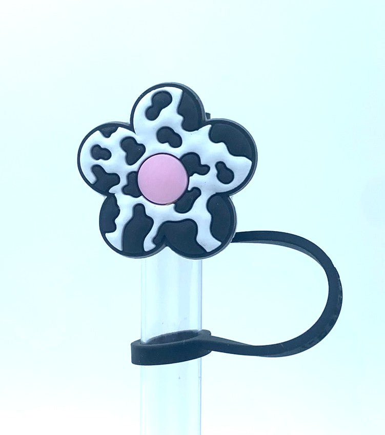 Cow Print Flower Straw Topper