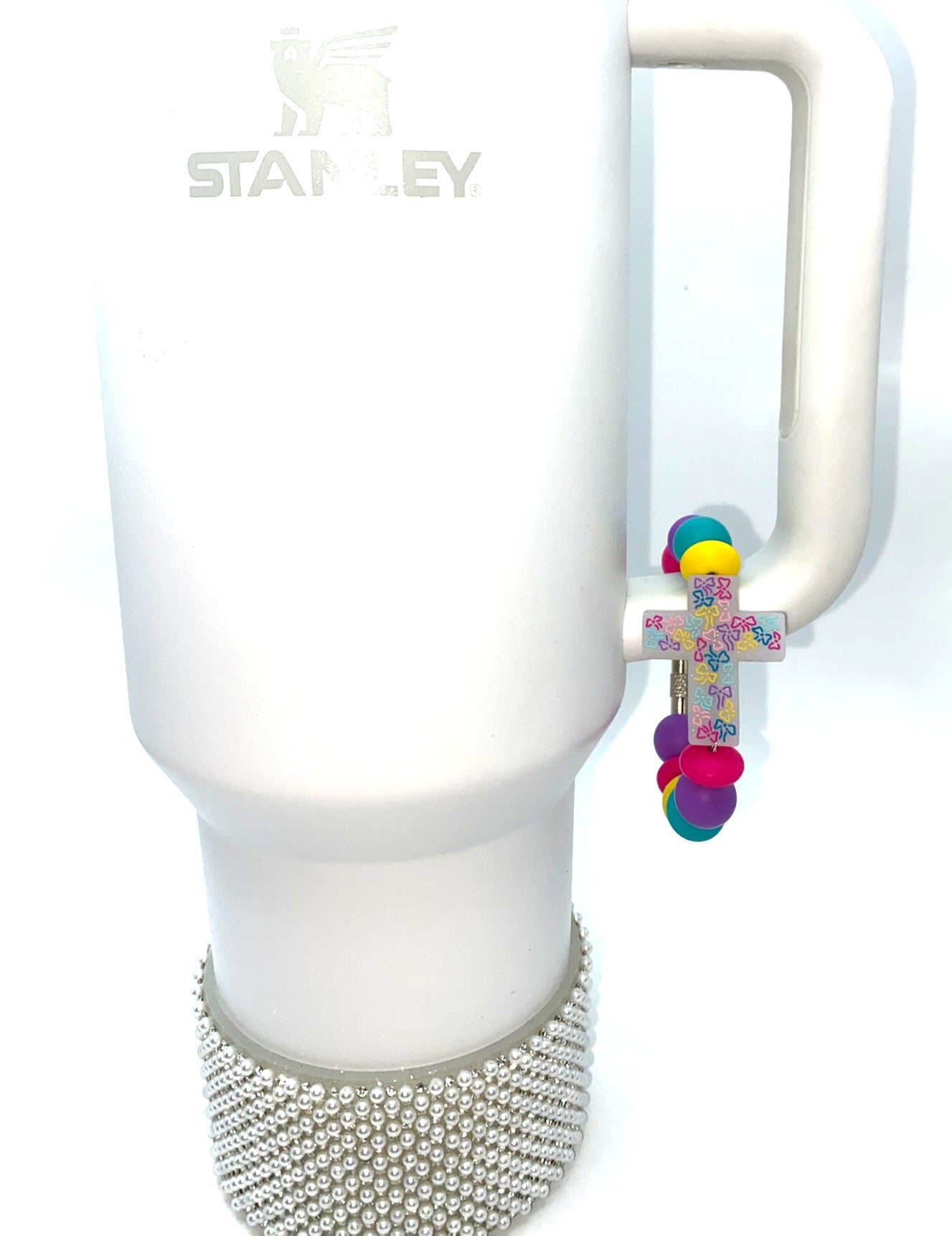 Colorful Ribbon Bows Glitter Cross Stanley Tumbler Cup Handle Charm