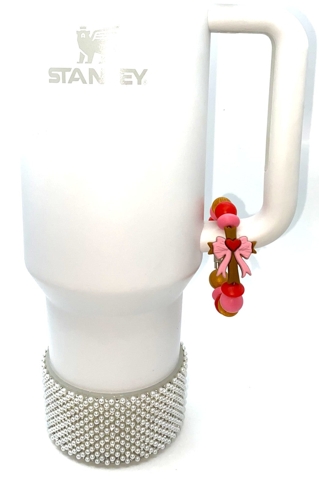 Wooden Cross w/Pink Bow Stanley Tumbler Cup Handle Charm