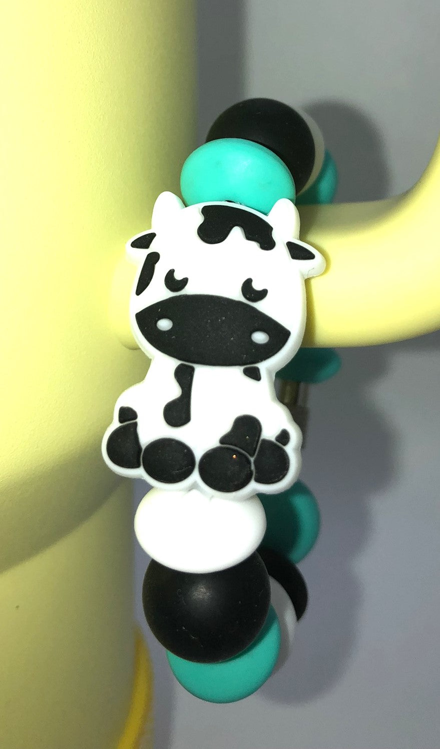 Cute Black & White Sitting Cow Stanley Tumbler Cup Handle Charm