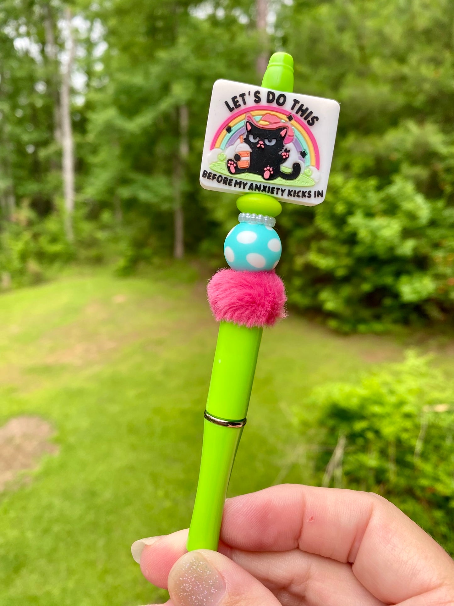 Let's Do This Before My Anxiety Kicks In Cowboy Cat Beaded Pen