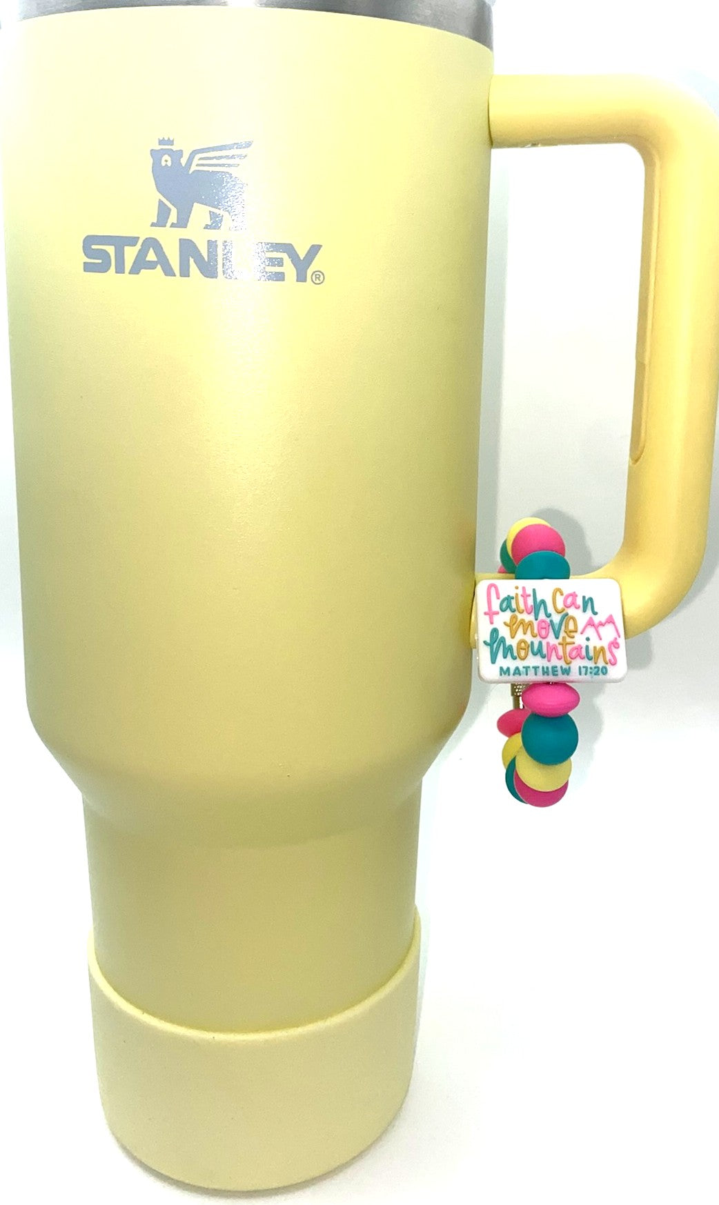 Faith Can Move Mountains Matthew 17:20 White Stanley Tumbler Cup Handle Charm