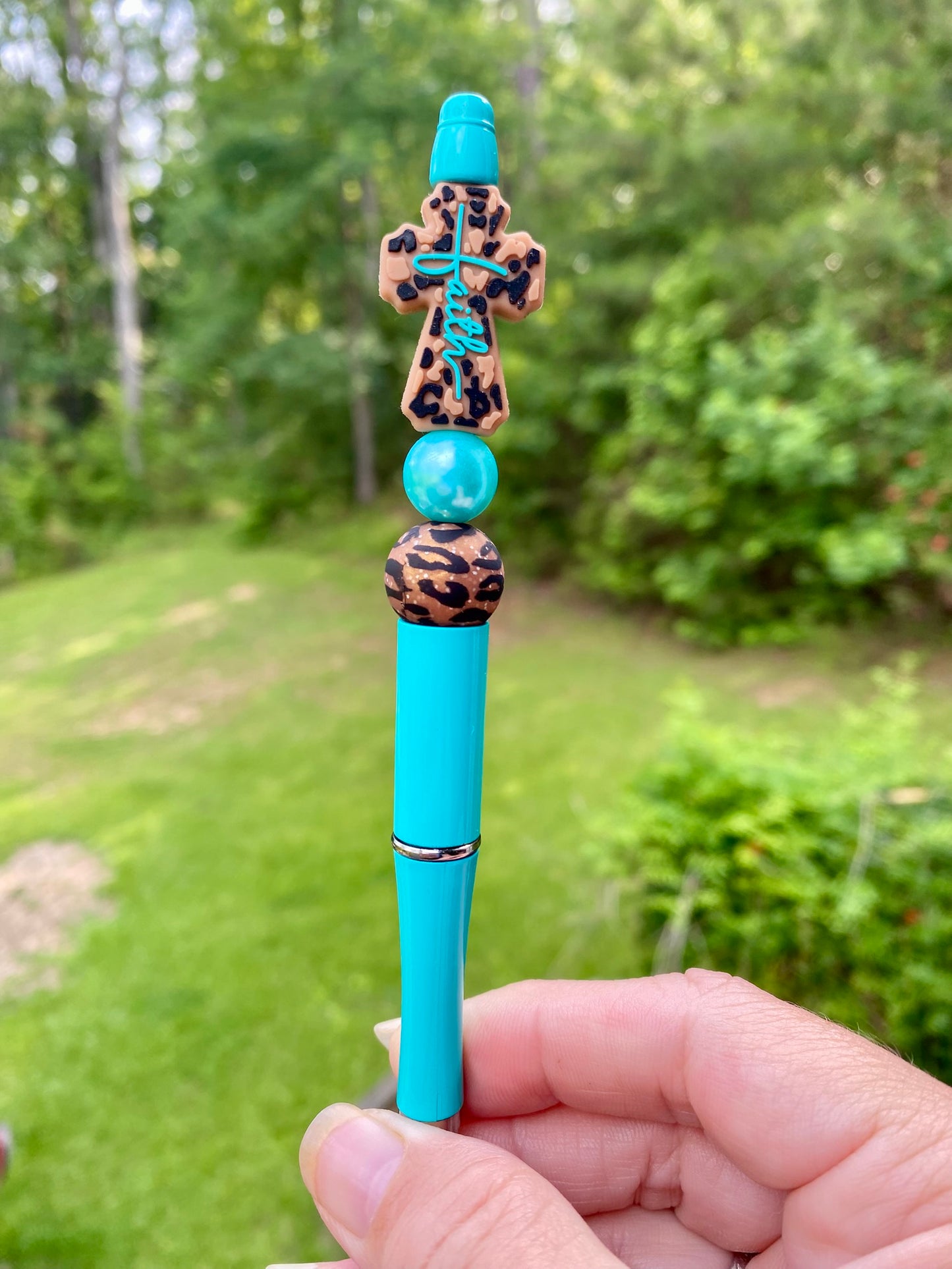 Cross Leopard Print w/Teal Faith Beaded Pen