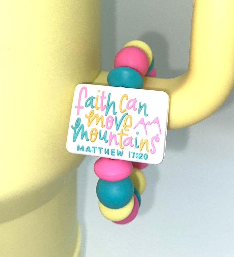 Faith Can Move Mountains Matthew 17:20 White Stanley Tumbler Cup Handle Charm