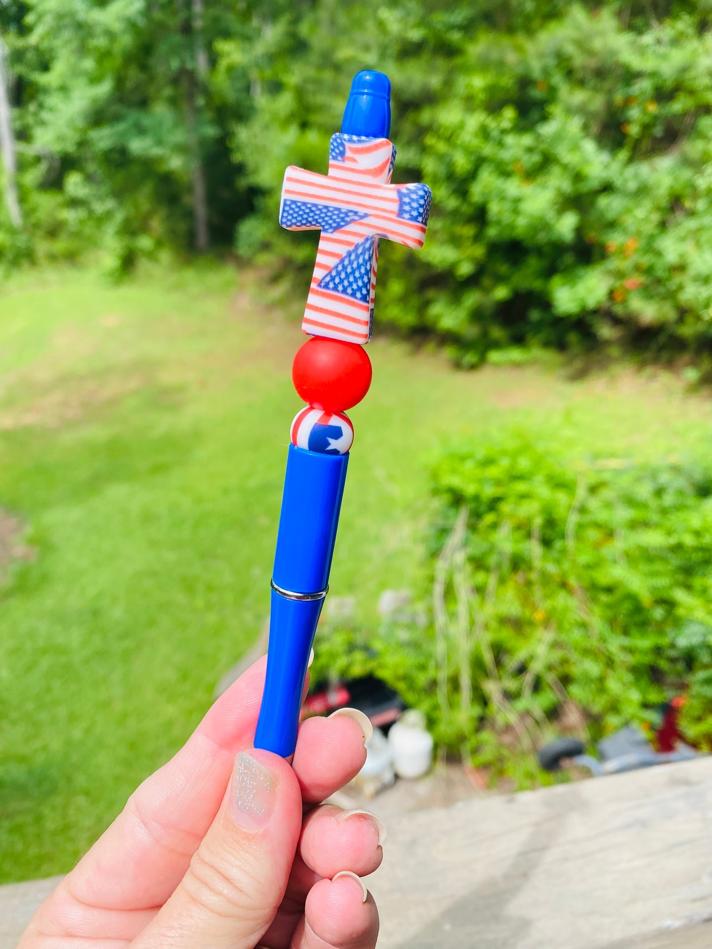 American Flag Cross Beaded Pen