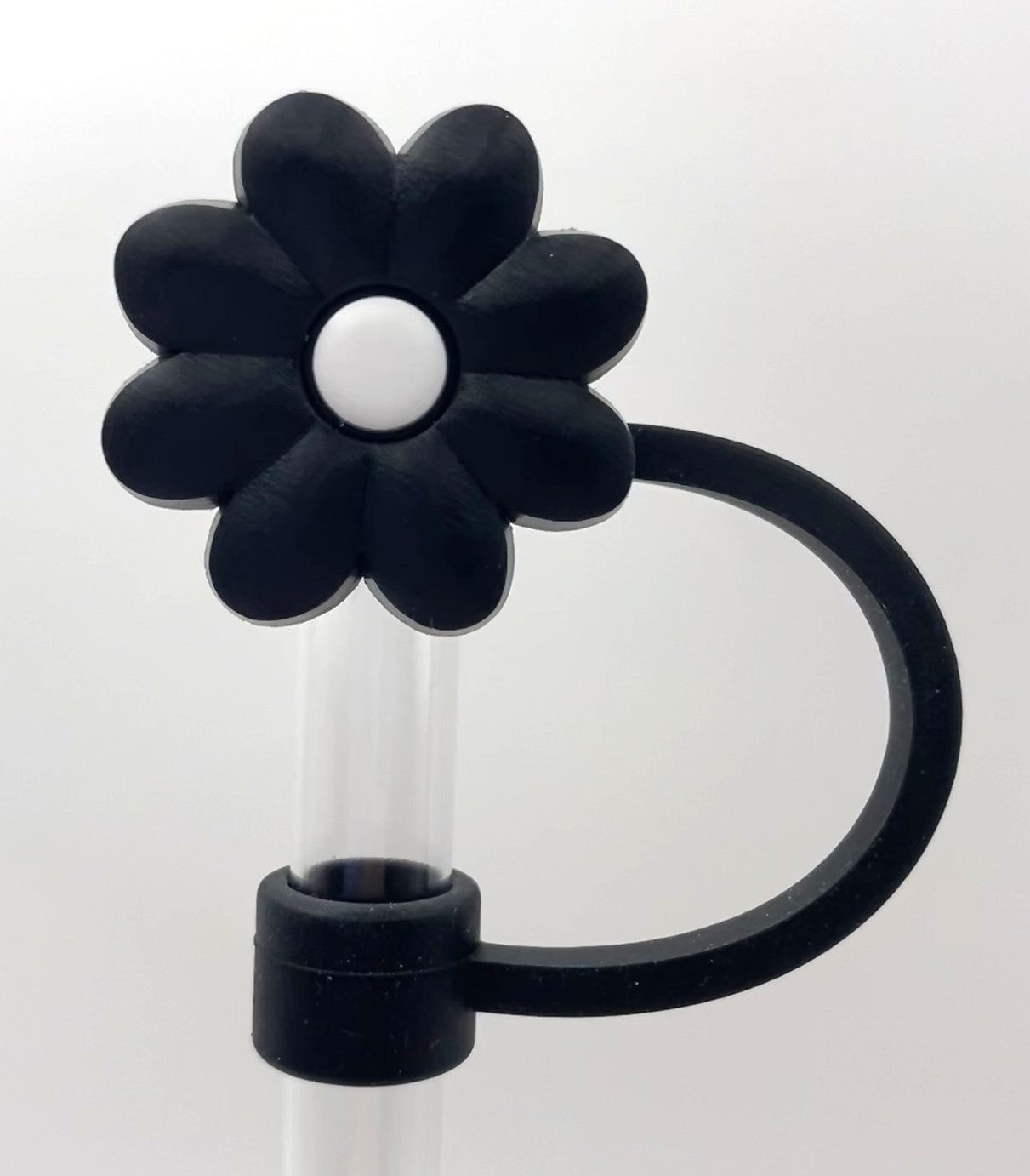 Black Flower w/White Center Straw Topper