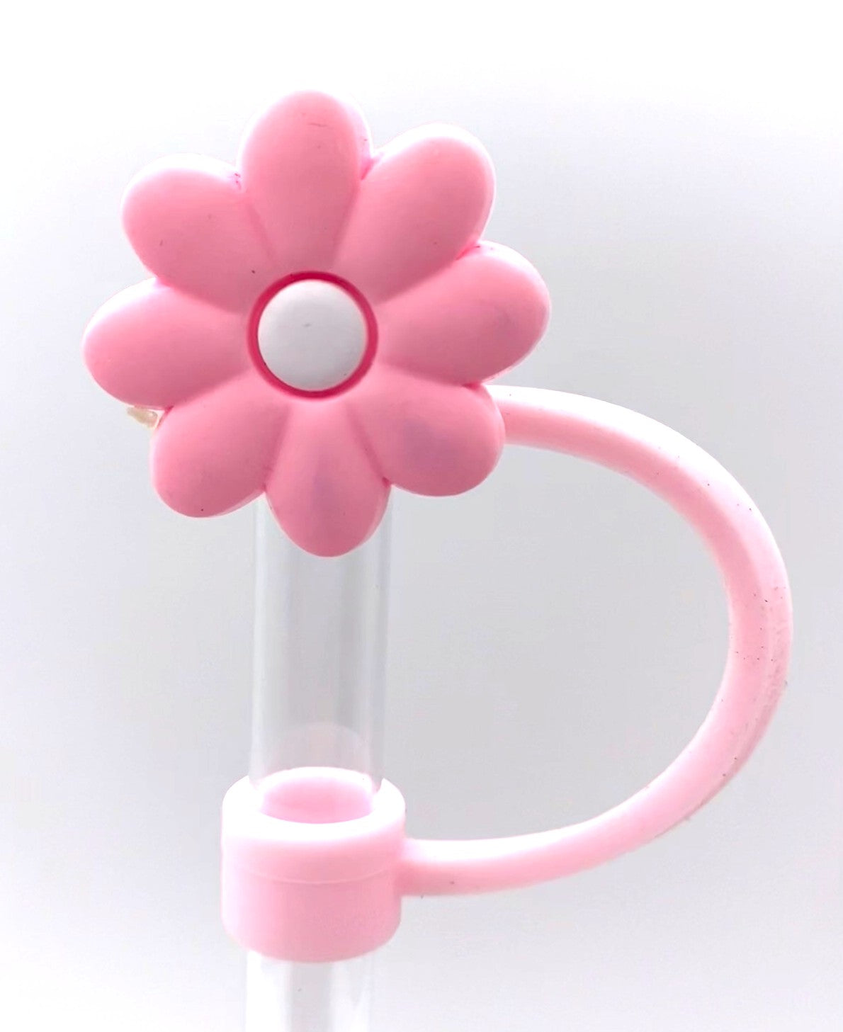 Pink Flower w/White Center Straw Topper