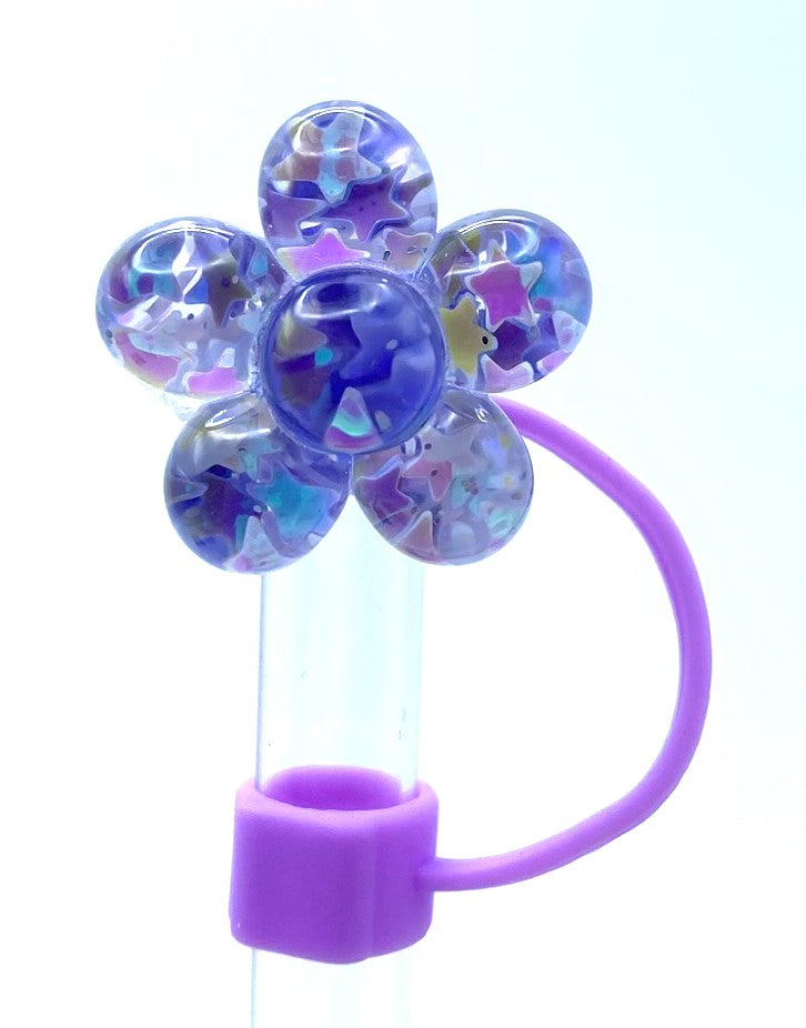 Glitter Flower Purple Straw Topper