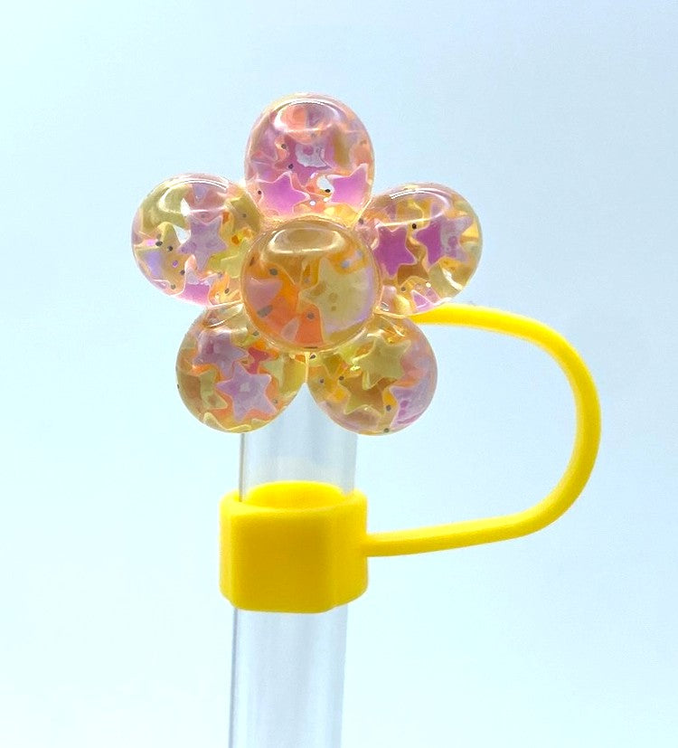 Glitter Flower Yellow Straw Topper
