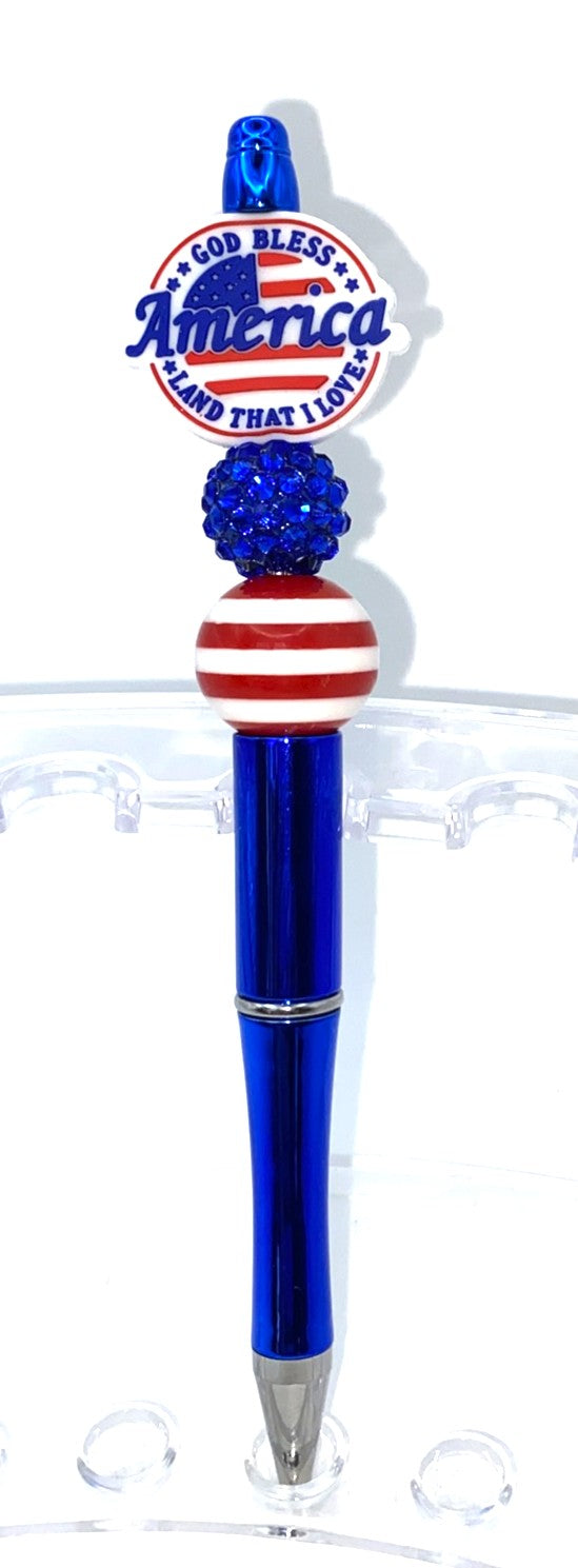 God Bless America Land That I Love Patriotic Beaded Pen