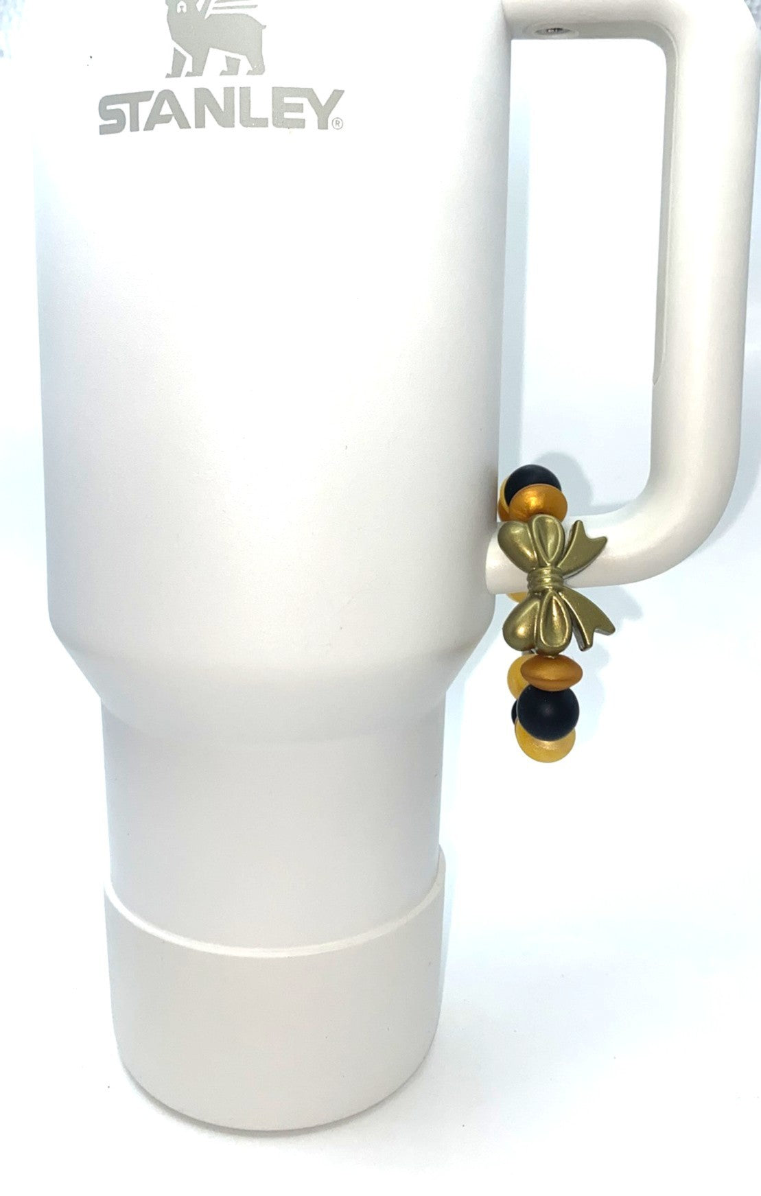 Gold Metallic w/Black Coquette Bow Stanley Tumbler Cup Handle Charm