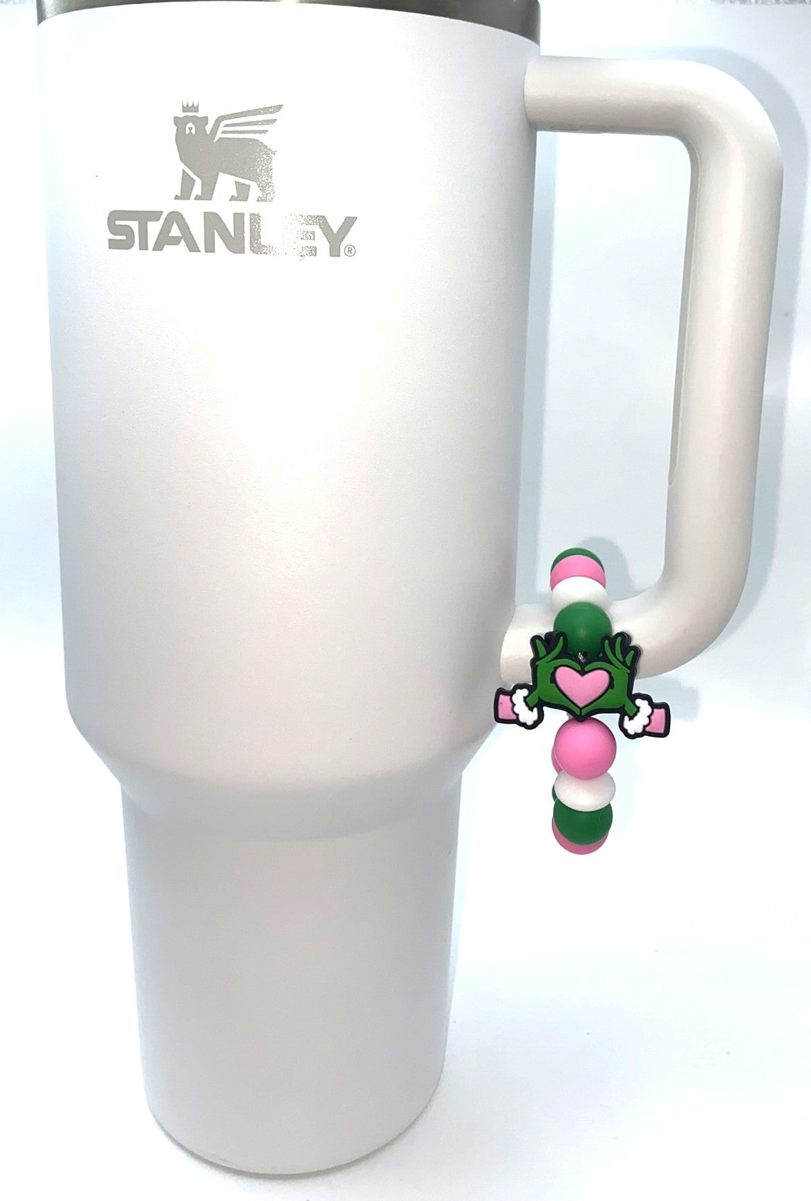 Mean Green Guy Pink Heart Hands Christmas Stanley Tumbler Cup Handle Charm