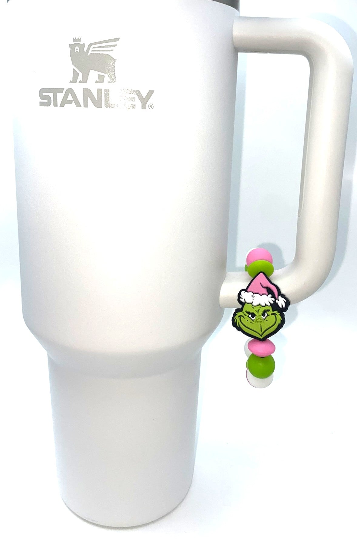 Mean Green Guy Pink Santa Hat Christmas Stanley Tumbler Cup Handle Charm