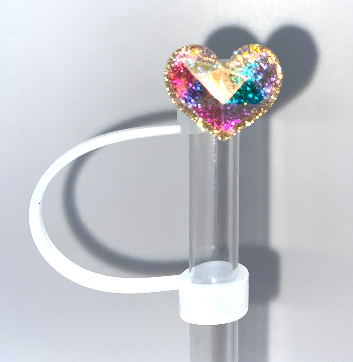 Glitter Heart Iridescent Gold Yellow Straw Topper