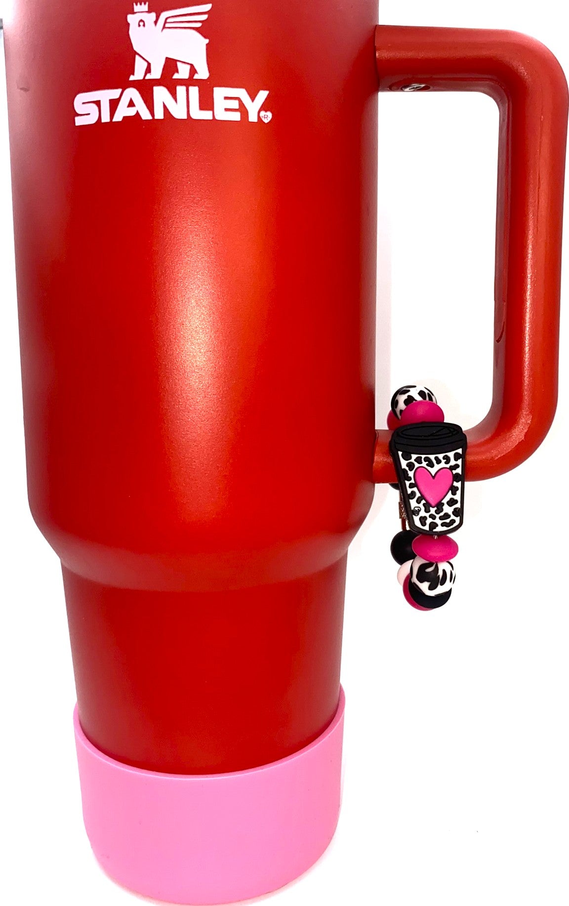 Leopard Print Pink Heart Coffee To Go Cup Stanley Tumbler Cup Handle Charm