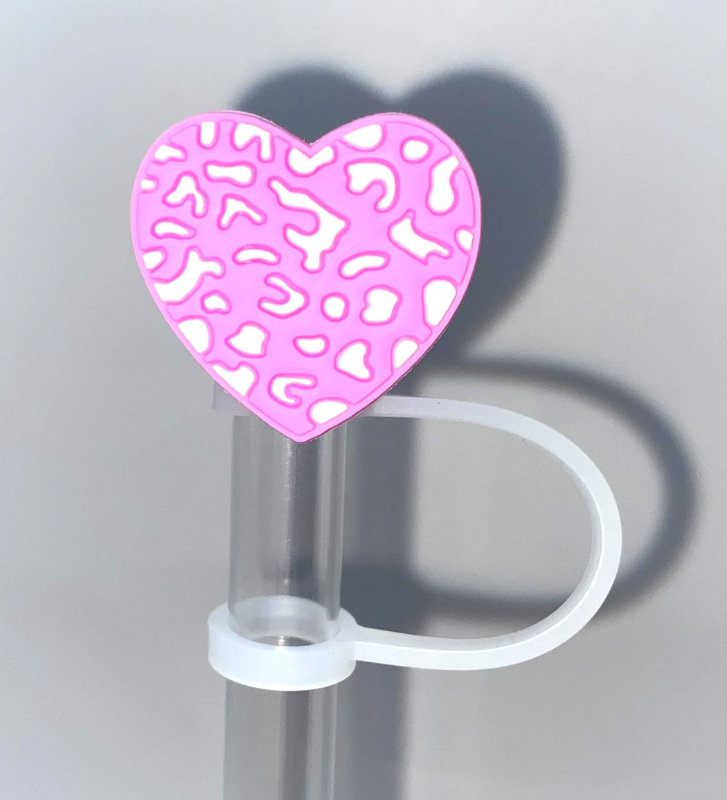 Heart Pink & White Spots Straw Topper