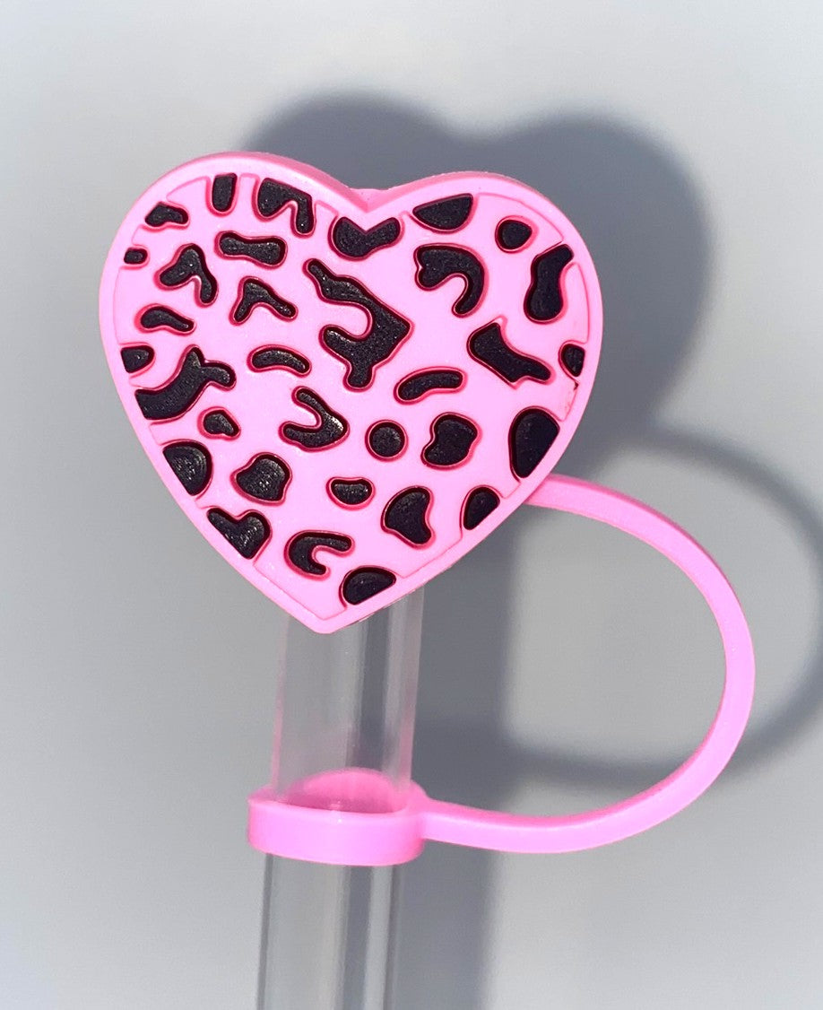 Heart Pink & Black Spots Straw Topper