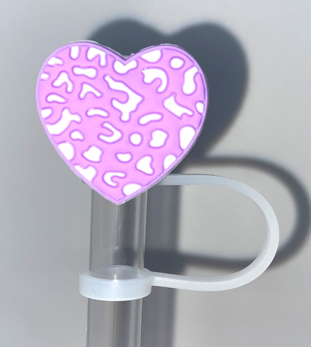 Heart Purple & White Spots Straw Topper