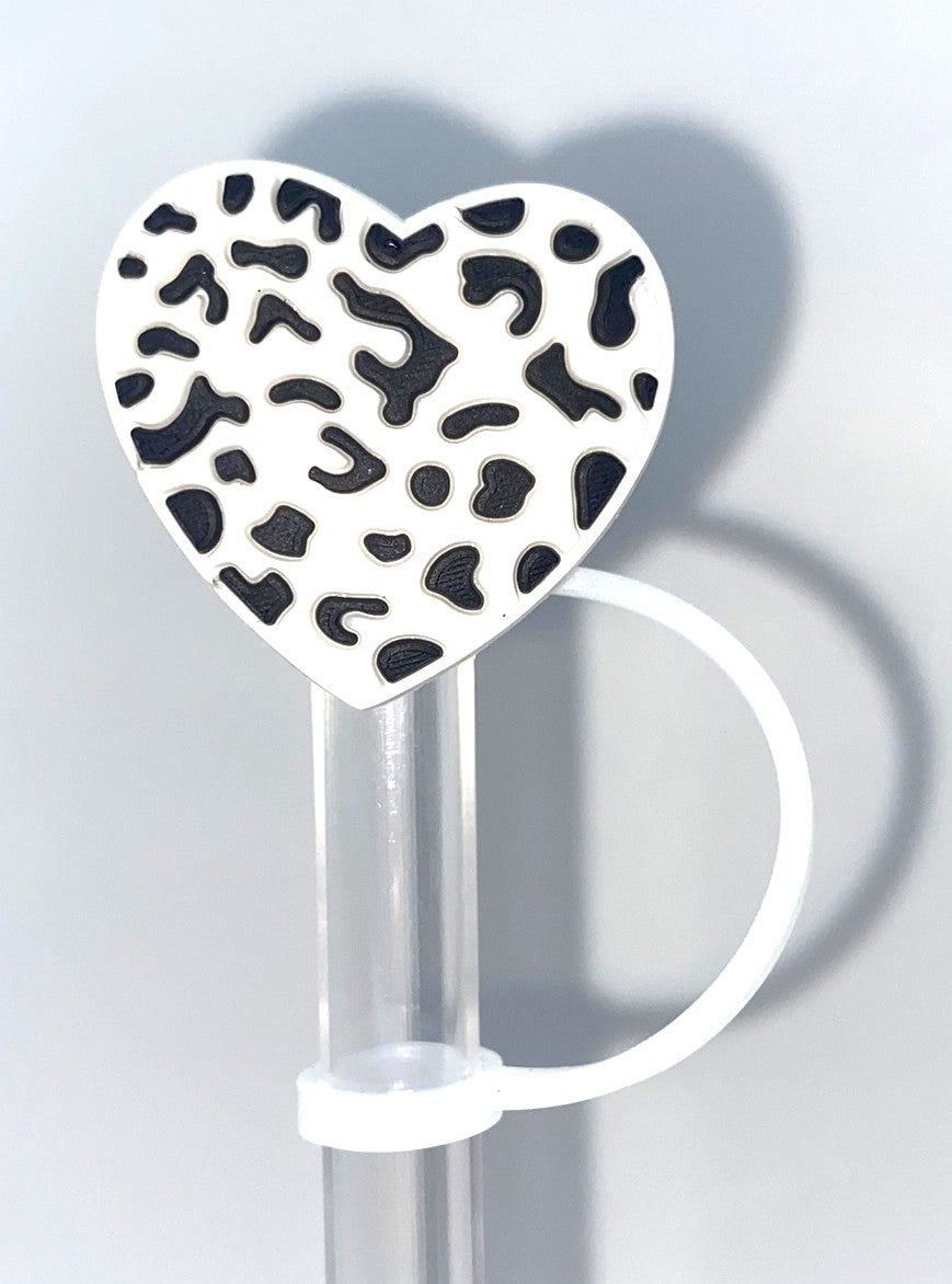 Heart White & Black Cow Spots Straw Topper