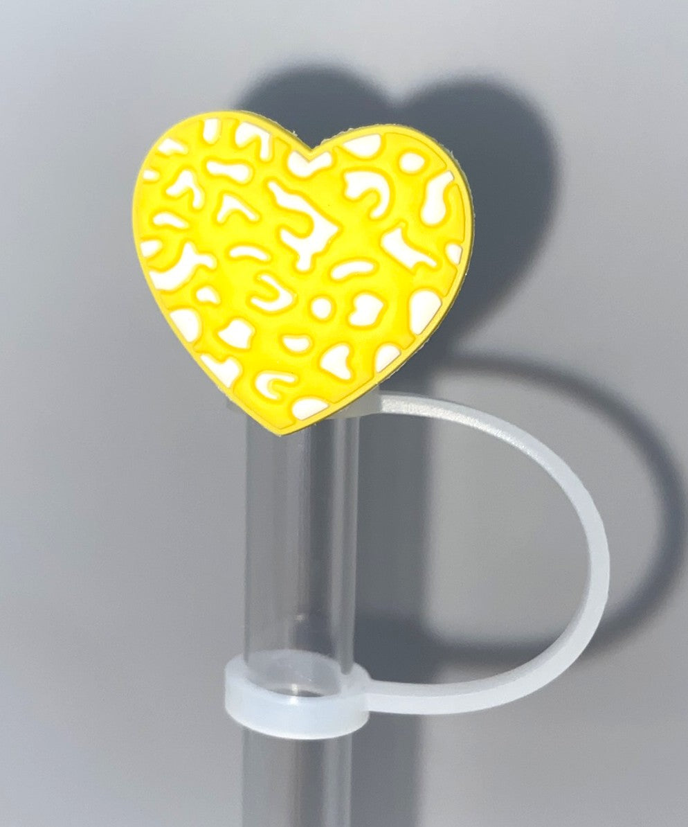 Heart Yellow & White Spots Straw Topper