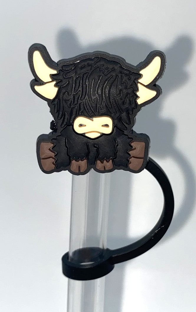 Highland Cow Black Straw Topper