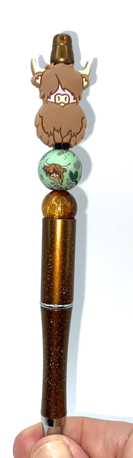 Highland Cow Camel Brown Beaded Pen