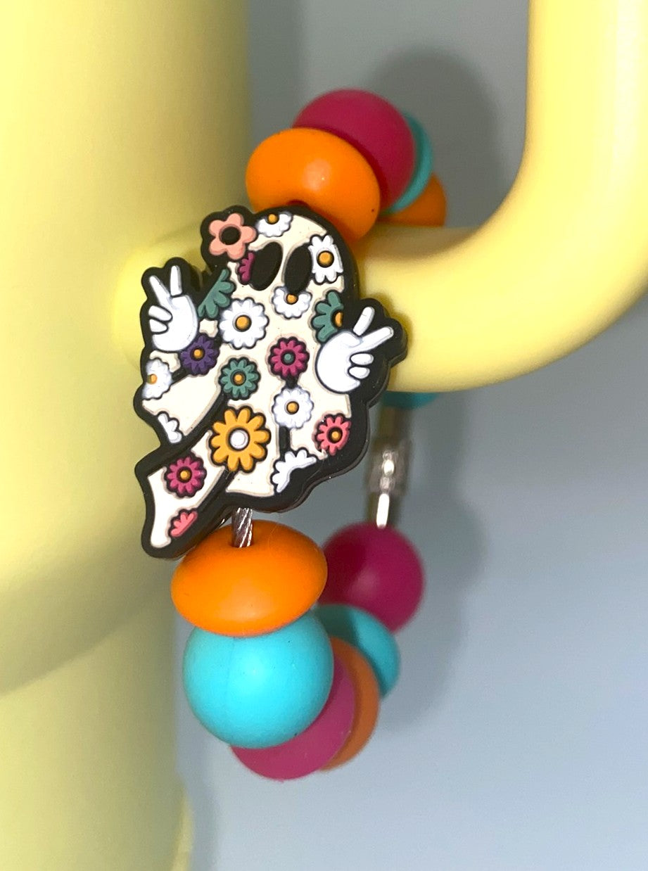 Groovy Hippie Ghost Floral Stanley Tumbler Cup Handle Charm