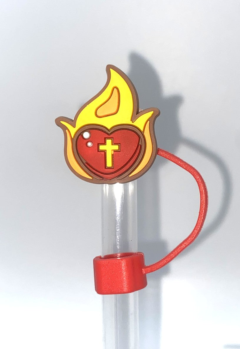 Holy Spirit Fire Cross Heart Straw Topper