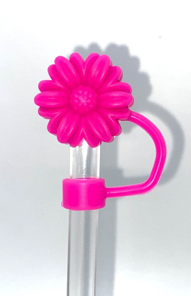 Hot Pink Daisy Flower 3D Straw Topper