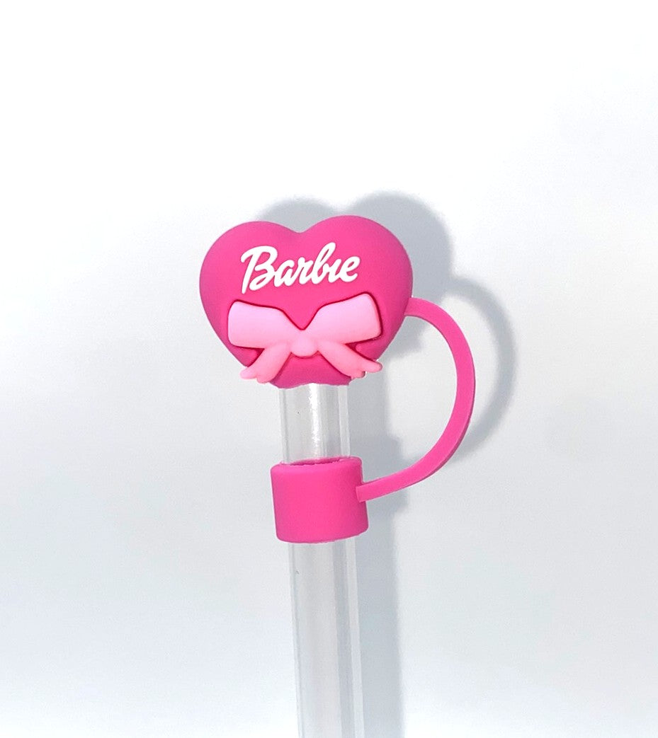 Hot Pink Heart w/Bow 3D Malibu Girl Plastic Doll Stanley Tumbler Cup Straw Topper