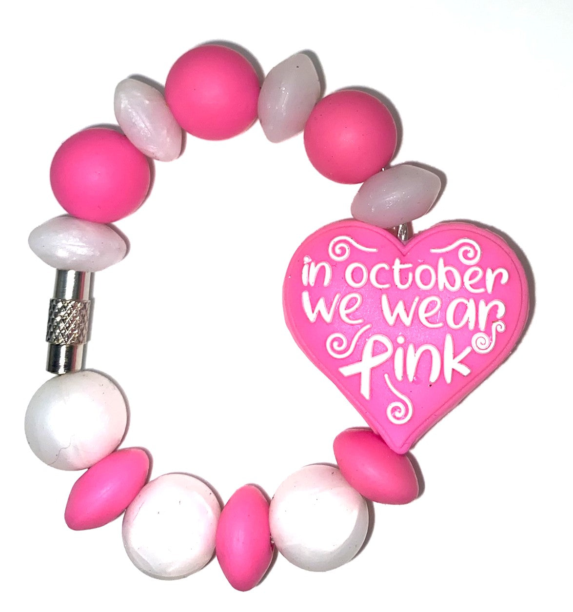 In October We Wear Pink Heart Pink Ribbon Breast Cancer Awareness Stanley Tumbler Cup Handle Charm