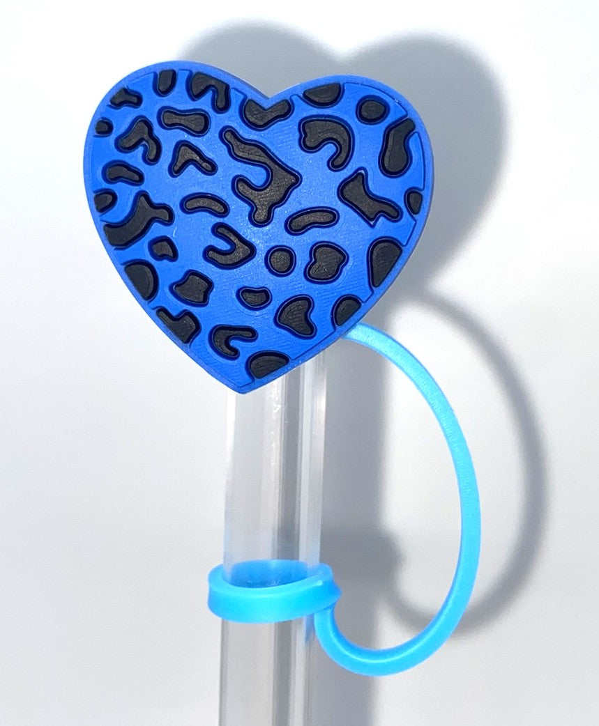 Heart Blue & Black Spots Straw Topper