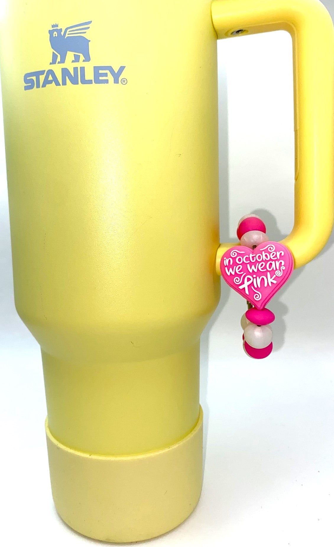 In October We Wear Pink Heart Pink Ribbon Breast Cancer Awareness Stanley Tumbler Cup Handle Charm