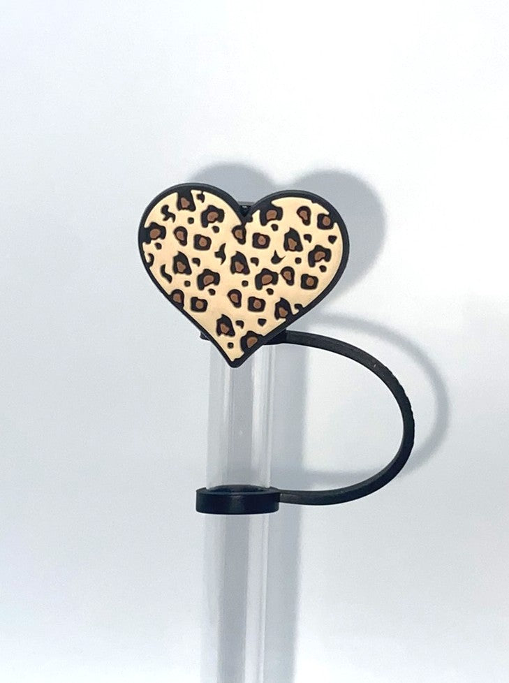 Leopard Print Heart Straw Topper