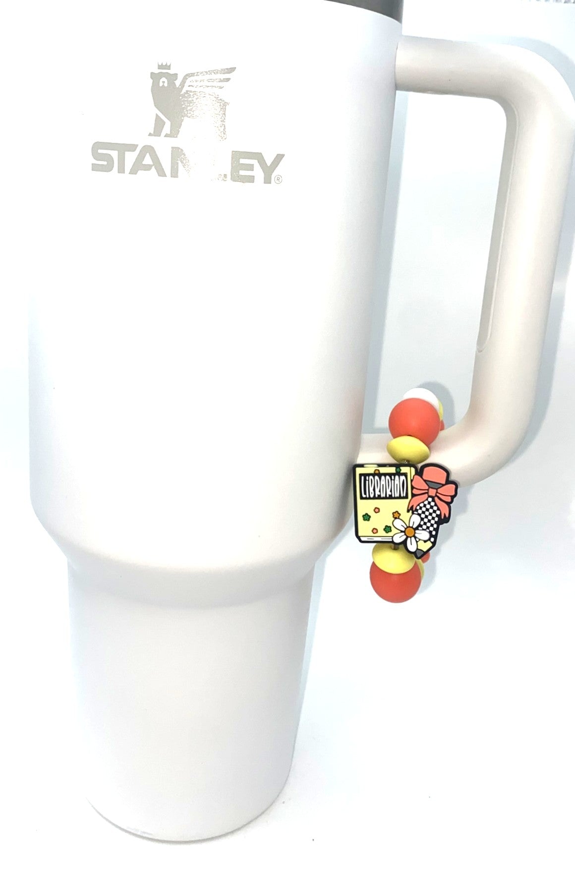 Librarian Book & Pencil w/Bow Stanley Tumbler Cup Handle Charm