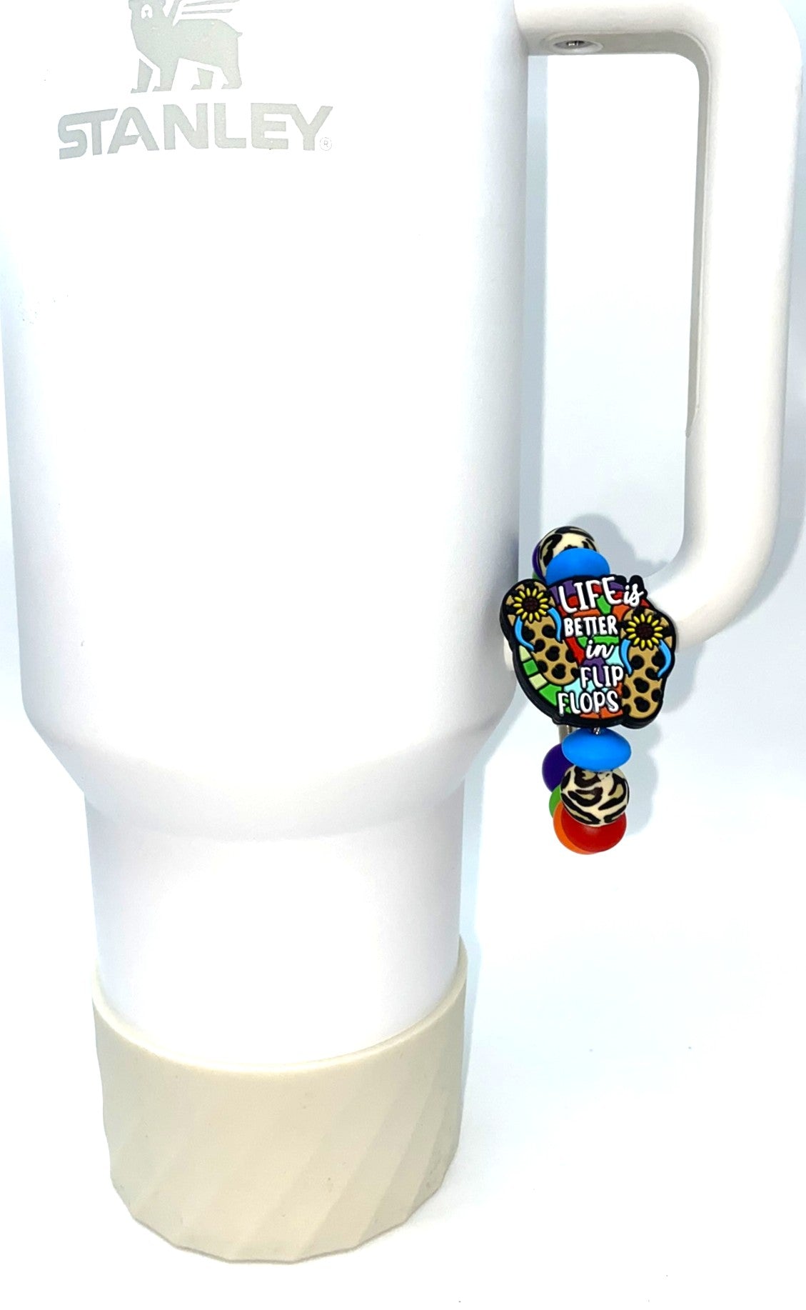 Life Is Better In Flip Flops Leopard Print Stanley Tumbler Cup Handle